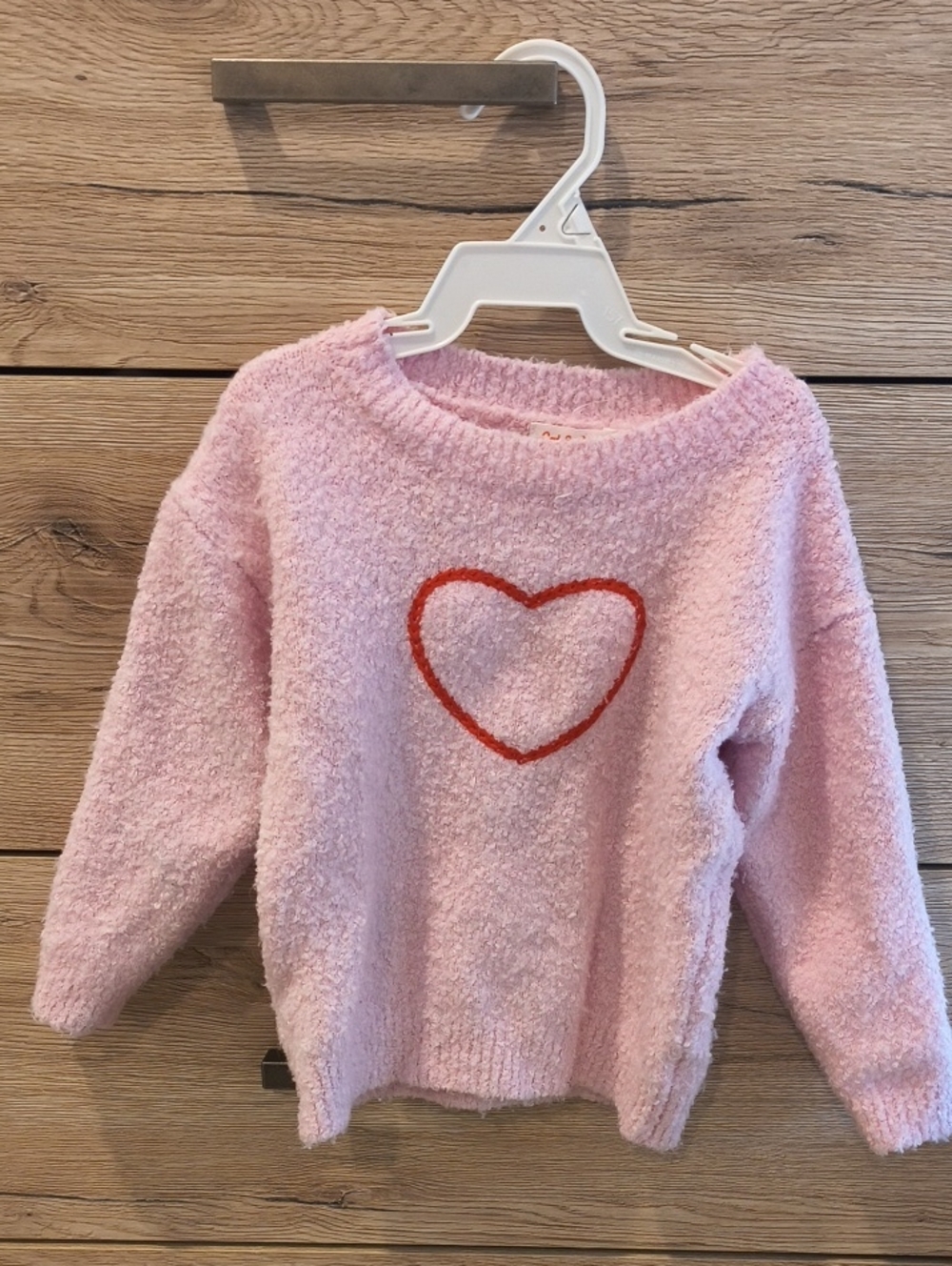 Cat & Jack Pink Heart Fuzzy Crewneck Sweater